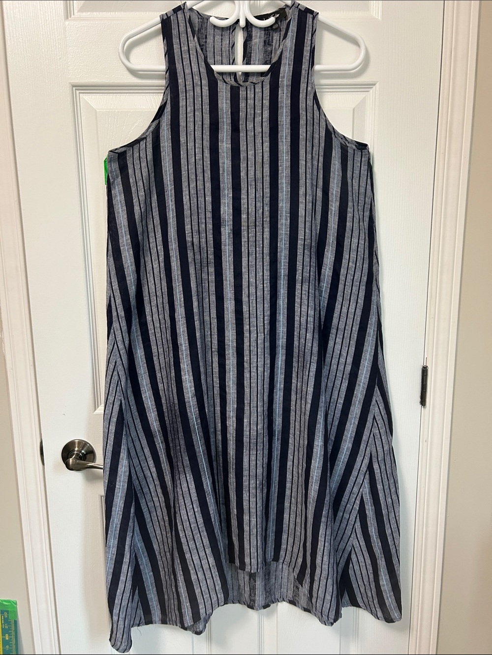 Lord & Taylor Navy and Gray Vertical Stripe Sleeveless Tunic
